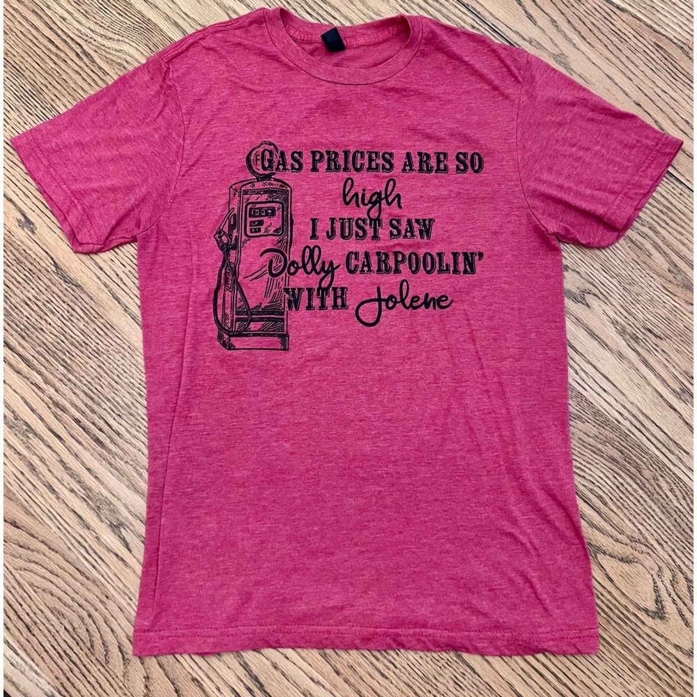 Gildan Dolly Parton Jolene Gas Prices Funny Graphic T-Shirt Heather Pink Medium